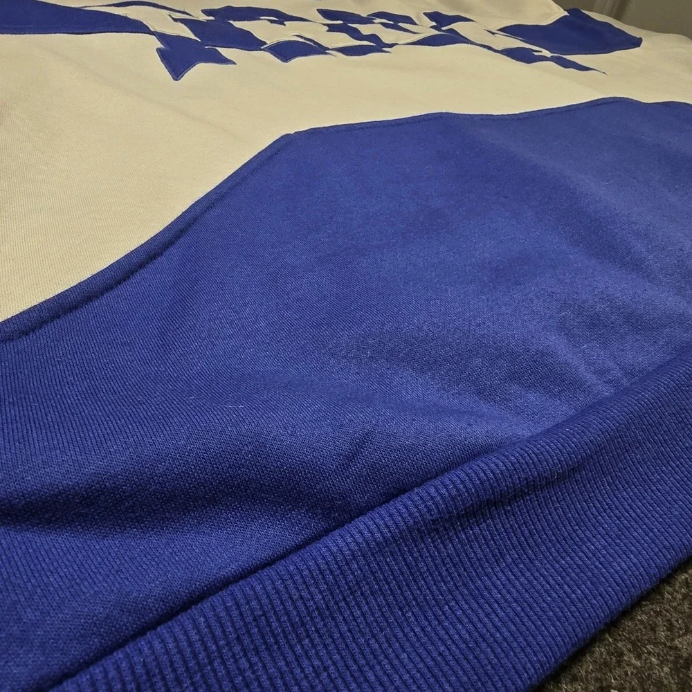 Y2K True Religion Men's Blue White Colorblock Oversized Sweatshirt Size XXL